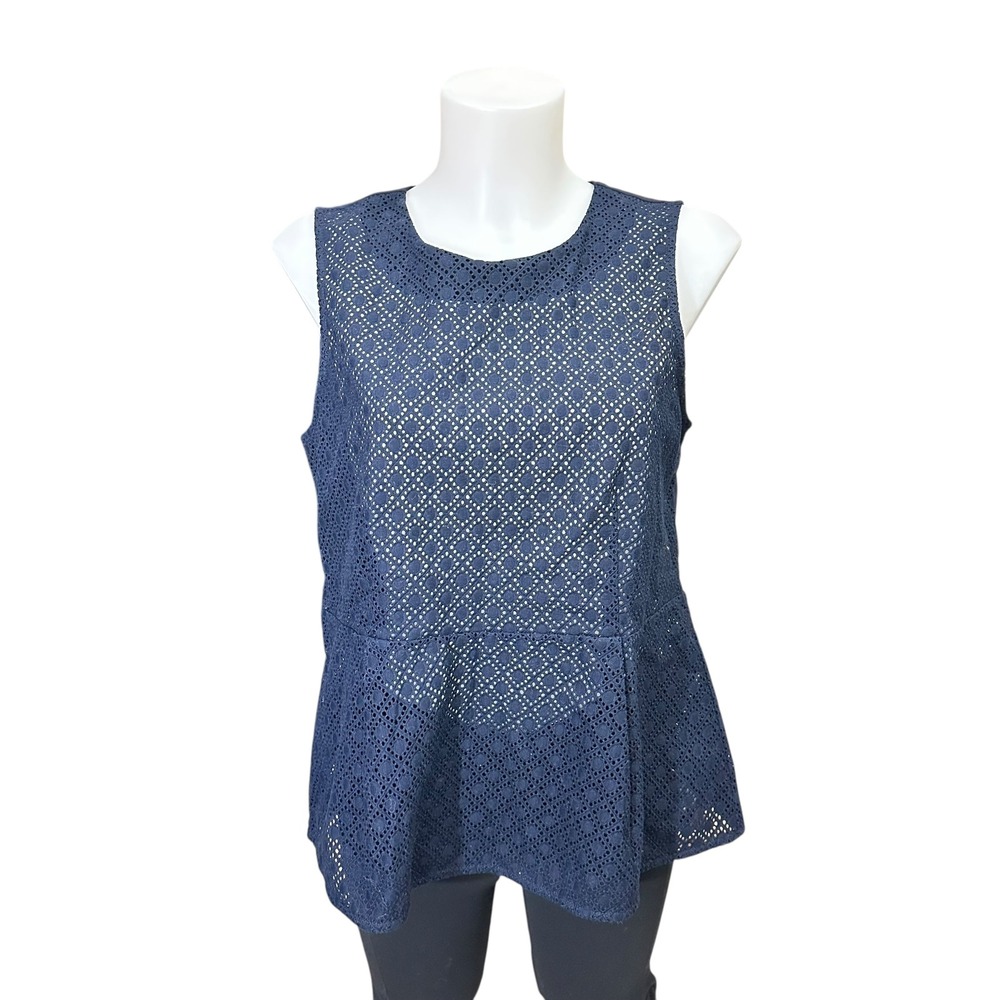 Ann Taylor Blue Eyelet Peplum Sleeveless Top‎ Zip Back Medium NEW